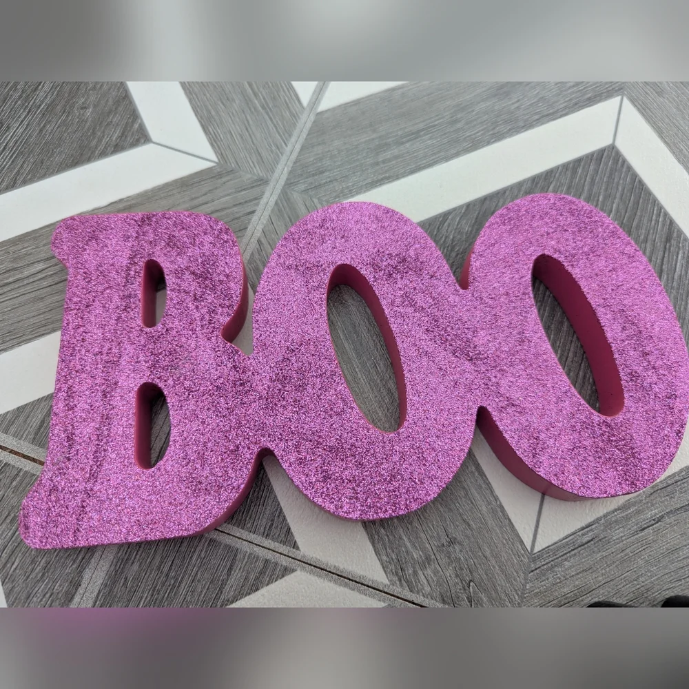 Set of Two Halloween Glitter Decorative Signs Boo Spooky